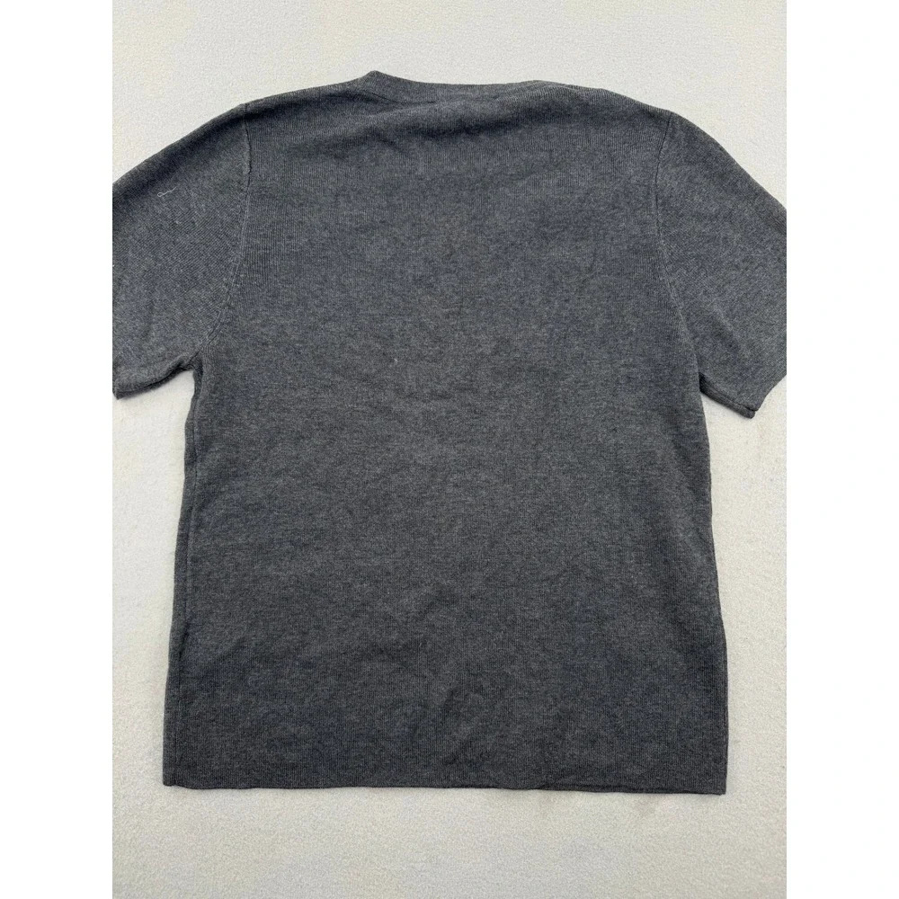 Zara Mens L Dark Gray Short Sleeve Wool Blend Knit Sweater Crew Neck Minimalist